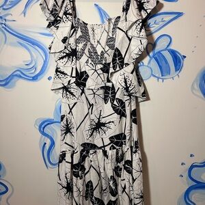 Farm Rio Off-White Graphic leaves midi dress